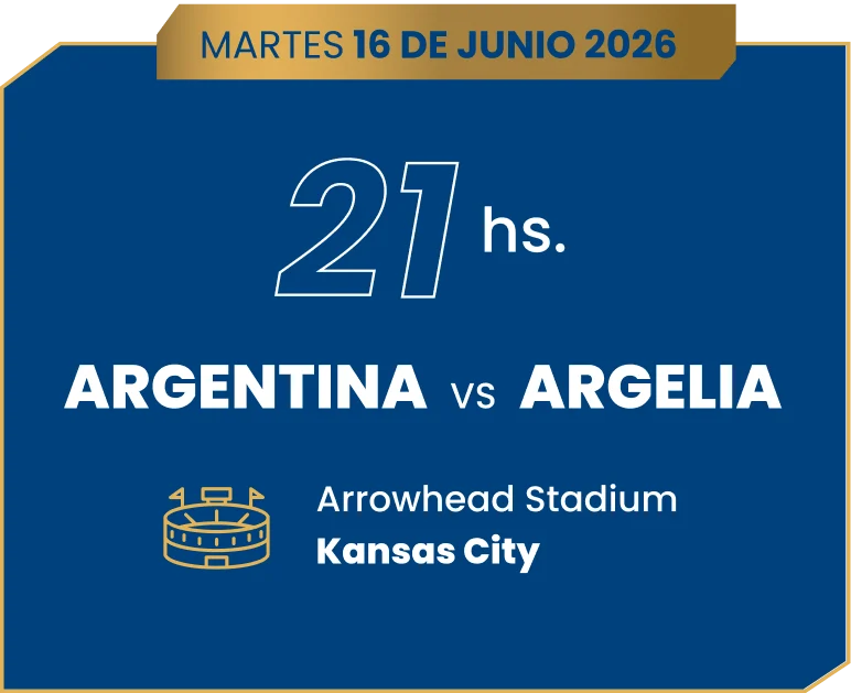 Cronograma del partido Argentina vs Argelia: Martes 16 de junio de 2026 a las 21 hs en el Arrowhead Stadium, Kansas City.